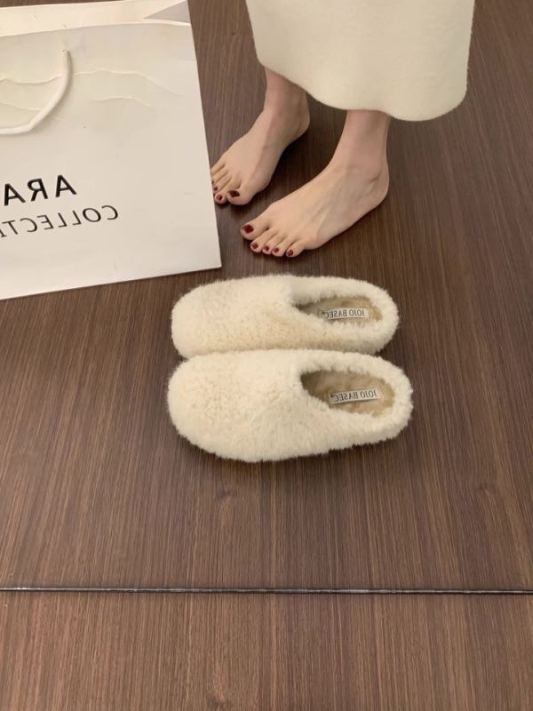 小個子內增高4公分｜保暖內加絨厚底羊羔毛懶人鞋半拖鞋 美人鞋窩 👠現貨+預購｜小個子內增高4公分｜保暖內加絨厚底羊羔毛懶人鞋半拖鞋｜兩色 韓系搭配襪子一起穿超減齡又可愛