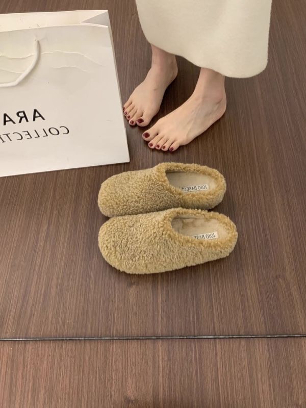 小個子內增高4公分｜保暖內加絨厚底羊羔毛懶人鞋半拖鞋 美人鞋窩 👠現貨+預購｜小個子內增高4公分｜保暖內加絨厚底羊羔毛懶人鞋半拖鞋｜兩色 韓系搭配襪子一起穿超減齡又可愛