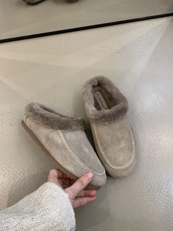 磨砂真皮牛皮｜毛毛懶人鞋半拖鞋 美人鞋窩｜磨砂真皮牛皮版｜增高厚底3公分｜秋冬復古真皮保暖內鋪毛加絨厚底包頭｜半拖鞋、懶人鞋雪地棉鞋~搭配襪子超韓系♥