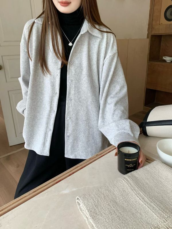 坑條絨大版襯衫 