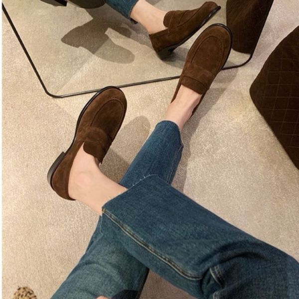 真皮牛皮版｜復古英倫牛津小圓頭平底鞋、真皮皮鞋 美人鞋窩 👠 韓國人氣｜真皮牛皮版｜復古英倫牛津小圓頭平底鞋、真皮皮鞋｜@love 花猴｜小個子增高3公分｜磨砂麂皮絨