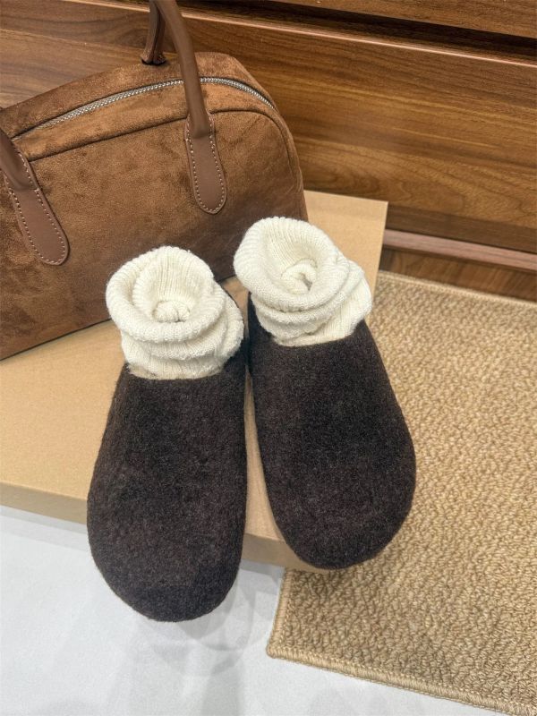 增高厚底3公分｜韓系毛呢內加絨毛圓頭半拖鞋懶人鞋 美人鞋窩 👠現貨+預購｜增高厚底3公分｜韓系毛呢內加絨毛圓頭半拖鞋懶人鞋｜秋冬新款厚底包頭半拖毛毛拖鞋女款外穿保暖棉鞋♥