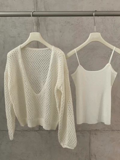 軟糯毛線質感鏤空兩件套 