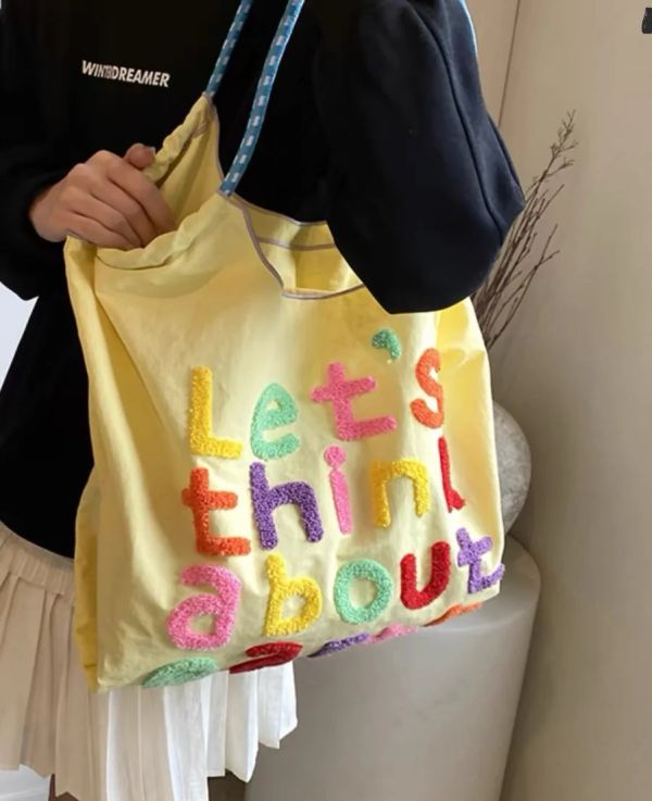 日系立體刺繡棉麻購物袋 寶藏,平價好物,極簡主義,軟乎乎,孕期穿搭,可愛呆萌,旅行好物,環保購物袋,拍照好物