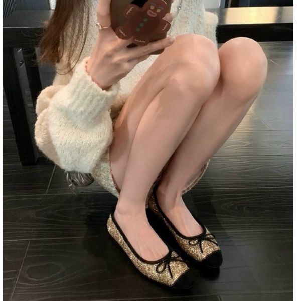 拚色小尖頭全羊皮閃亮亮片平底鞋 