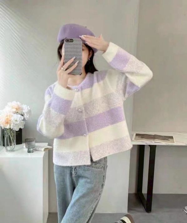 保暖水貂絨小香漸層色毛衣 