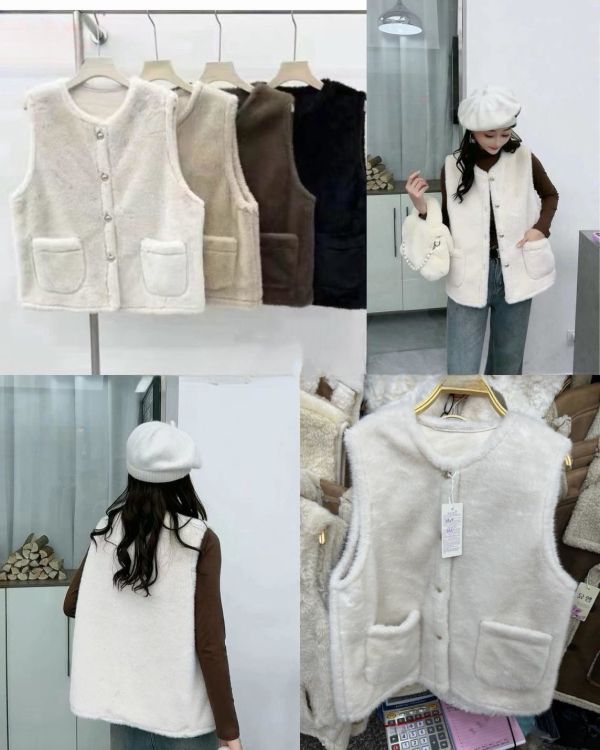 軟綿綿兔毛家金釦背心 