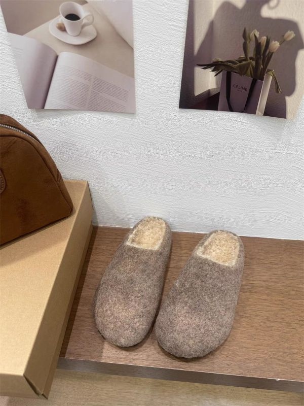 增高厚底3公分｜韓系毛呢內加絨毛圓頭半拖鞋懶人鞋 美人鞋窩 👠現貨+預購｜增高厚底3公分｜韓系毛呢內加絨毛圓頭半拖鞋懶人鞋｜秋冬新款厚底包頭半拖毛毛拖鞋女款外穿保暖棉鞋♥