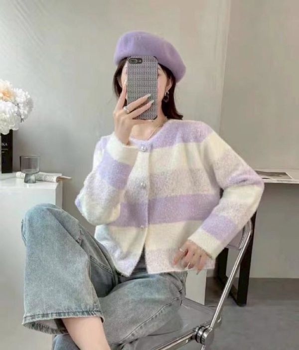 保暖水貂絨小香漸層色毛衣 