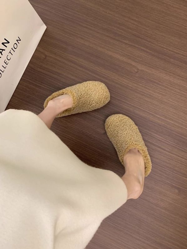小個子內增高4公分｜保暖內加絨厚底羊羔毛懶人鞋半拖鞋 美人鞋窩 👠現貨+預購｜小個子內增高4公分｜保暖內加絨厚底羊羔毛懶人鞋半拖鞋｜兩色 韓系搭配襪子一起穿超減齡又可愛