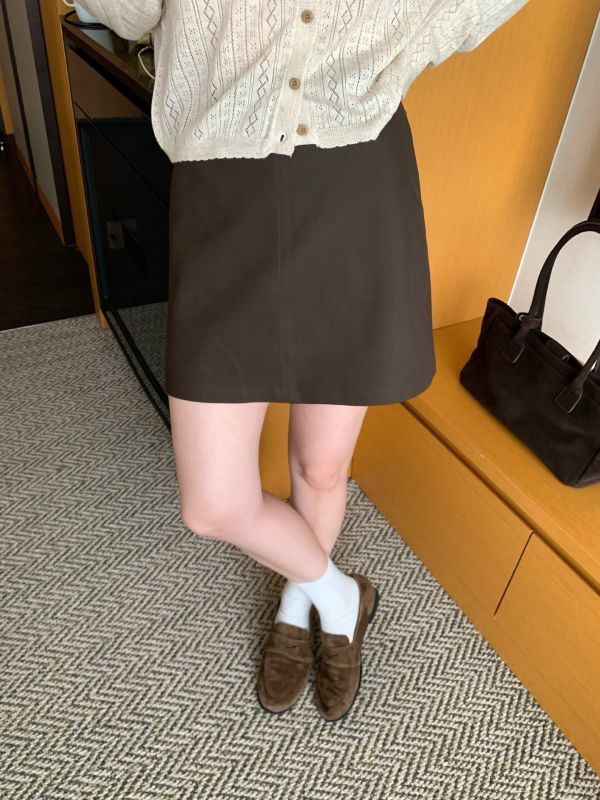 麂皮絨側拉鍊短裙鬆緊 