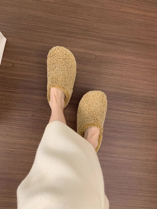 小個子內增高4公分｜保暖內加絨厚底羊羔毛懶人鞋半拖鞋 美人鞋窩 👠現貨+預購｜小個子內增高4公分｜保暖內加絨厚底羊羔毛懶人鞋半拖鞋｜兩色 韓系搭配襪子一起穿超減齡又可愛