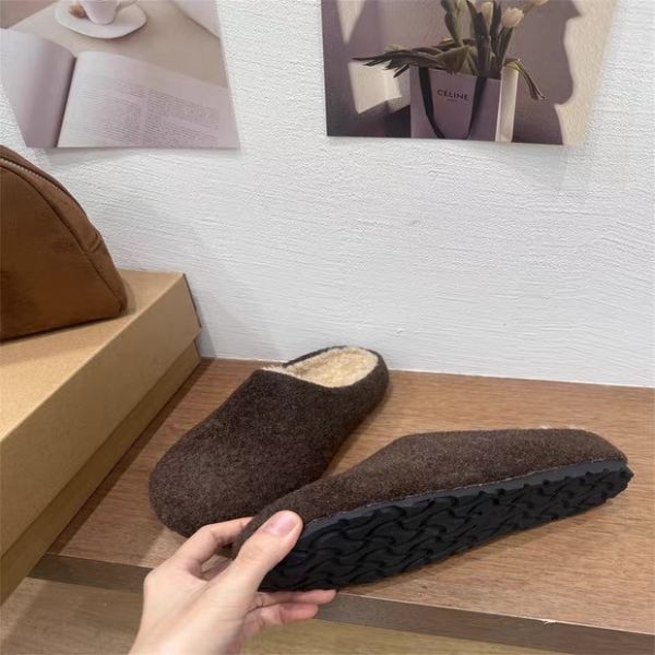 增高厚底3公分｜韓系毛呢內加絨毛圓頭半拖鞋懶人鞋 美人鞋窩 👠現貨+預購｜增高厚底3公分｜韓系毛呢內加絨毛圓頭半拖鞋懶人鞋｜秋冬新款厚底包頭半拖毛毛拖鞋女款外穿保暖棉鞋♥