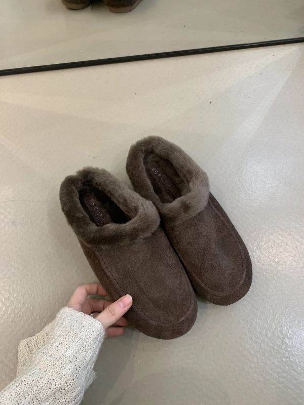 磨砂真皮牛皮｜毛毛懶人鞋半拖鞋 美人鞋窩｜磨砂真皮牛皮版｜增高厚底3公分｜秋冬復古真皮保暖內鋪毛加絨厚底包頭｜半拖鞋、懶人鞋雪地棉鞋~搭配襪子超韓系♥