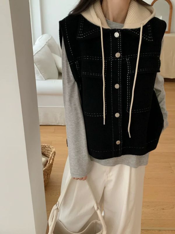 水貂毛連帽背心 