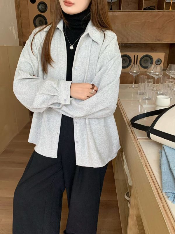 坑條絨大版襯衫 