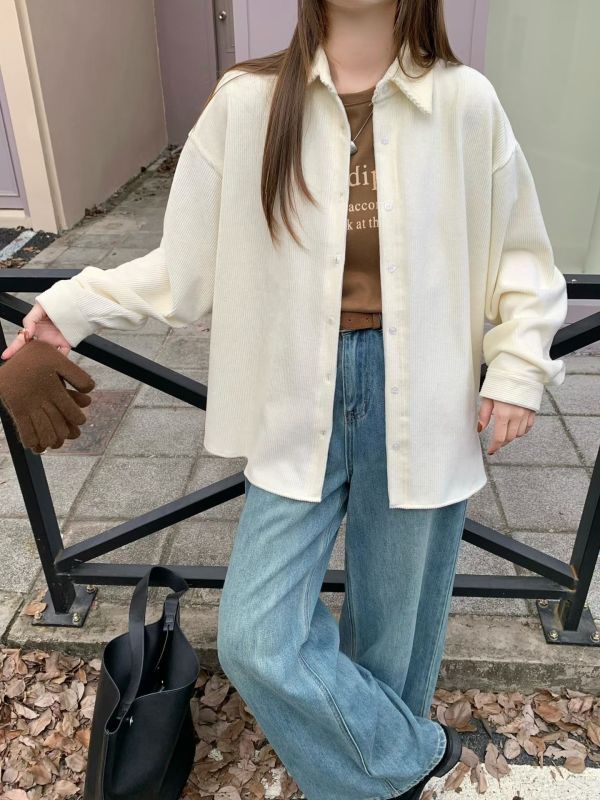 坑條絨大版襯衫 