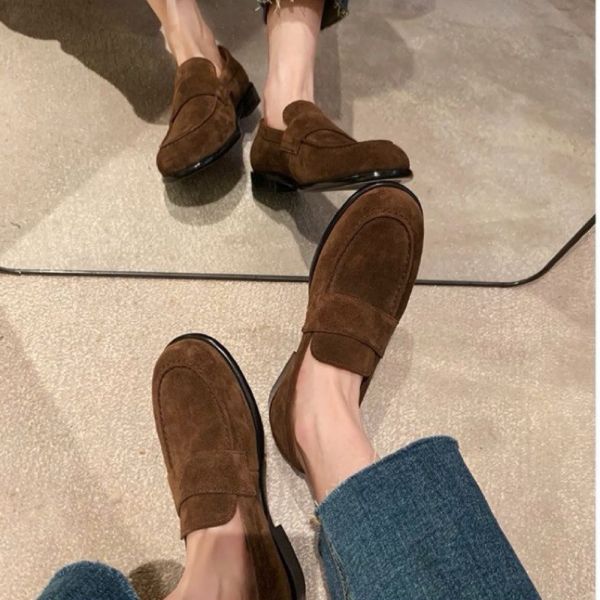 真皮牛皮版｜復古英倫牛津小圓頭平底鞋、真皮皮鞋 美人鞋窩 👠 韓國人氣｜真皮牛皮版｜復古英倫牛津小圓頭平底鞋、真皮皮鞋｜@love 花猴｜小個子增高3公分｜磨砂麂皮絨