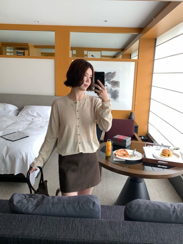 麂皮絨側拉鍊短裙鬆緊 