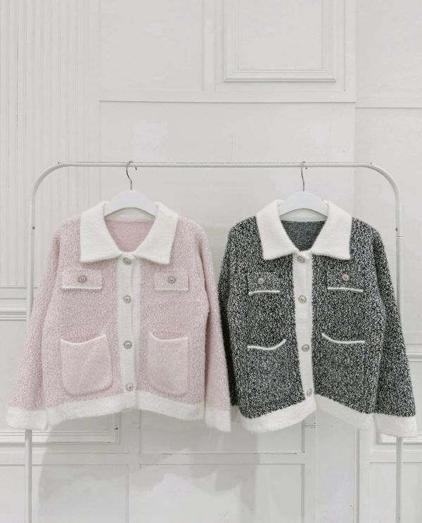 法式小香風水貂絨開衫外套 