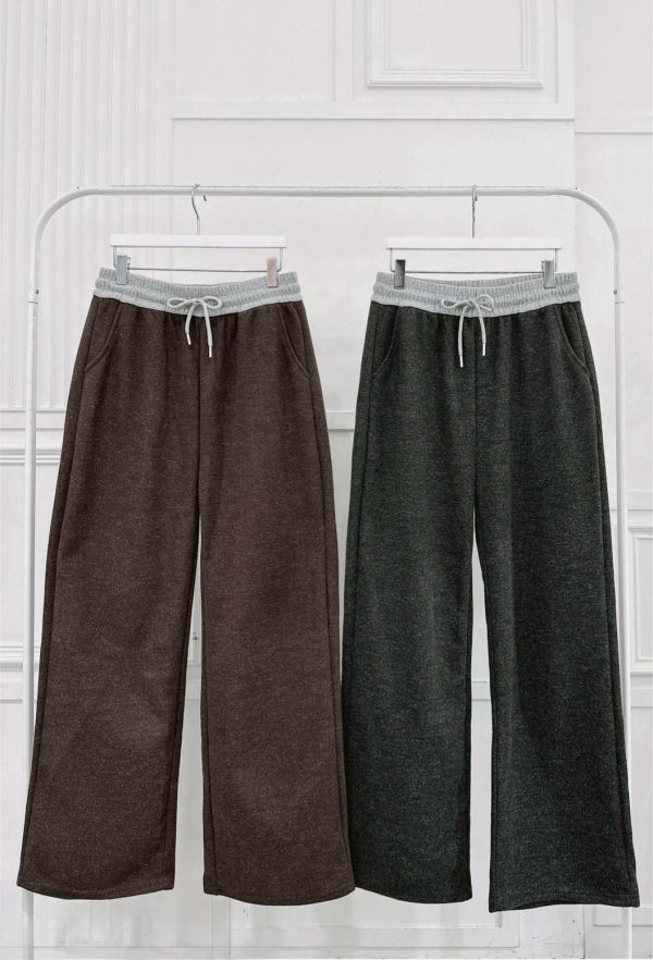 灰腰抽繩內刷毛磨毛褲 