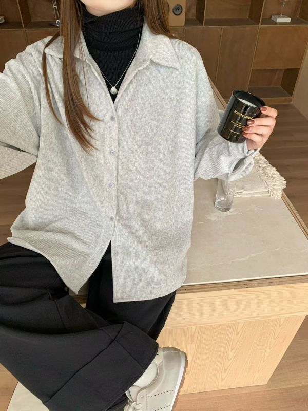 坑條絨大版襯衫 