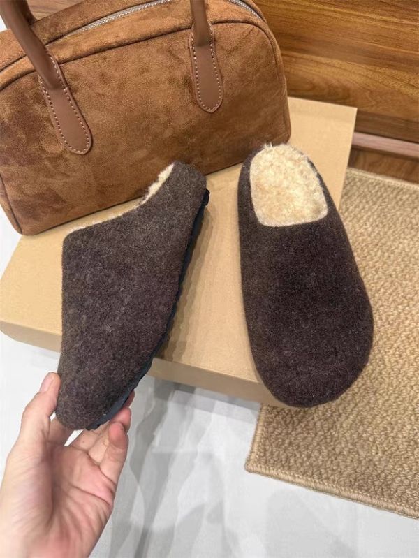 增高厚底3公分｜韓系毛呢內加絨毛圓頭半拖鞋懶人鞋 美人鞋窩 👠現貨+預購｜增高厚底3公分｜韓系毛呢內加絨毛圓頭半拖鞋懶人鞋｜秋冬新款厚底包頭半拖毛毛拖鞋女款外穿保暖棉鞋♥