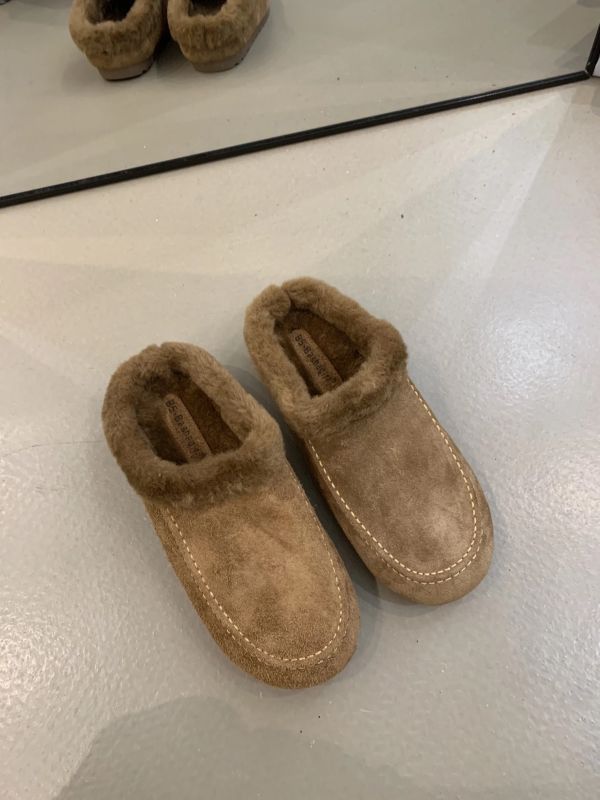 磨砂真皮牛皮｜毛毛懶人鞋半拖鞋 美人鞋窩｜磨砂真皮牛皮版｜增高厚底3公分｜秋冬復古真皮保暖內鋪毛加絨厚底包頭｜半拖鞋、懶人鞋雪地棉鞋~搭配襪子超韓系♥