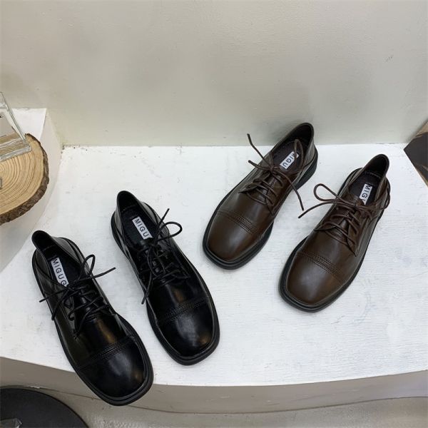 復古英倫牛津小方頭平底鞋、真皮皮鞋 美人鞋窩 👠 韓國人氣｜真皮牛皮版｜復古英倫牛津小圓頭平底鞋、真皮皮鞋｜@love 花猴｜小個子增高3公分｜磨砂麂皮絨