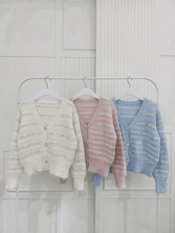 彩色紙片橫條針織外 