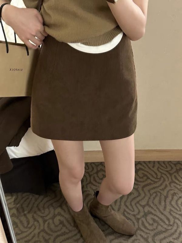 麂皮絨側拉鍊短裙鬆緊 