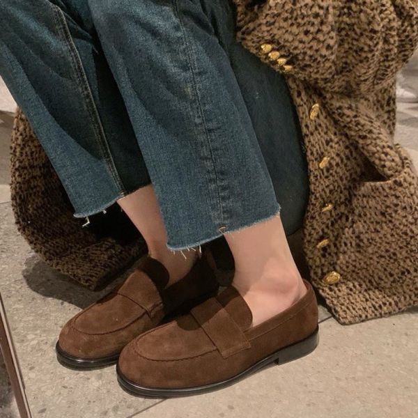 真皮牛皮版｜復古英倫牛津小圓頭平底鞋、真皮皮鞋 美人鞋窩 👠 韓國人氣｜真皮牛皮版｜復古英倫牛津小圓頭平底鞋、真皮皮鞋｜@love 花猴｜小個子增高3公分｜磨砂麂皮絨