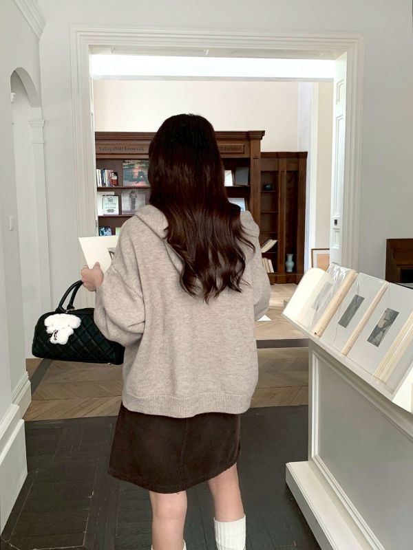 拉鍊連帽抽繩針織外套 