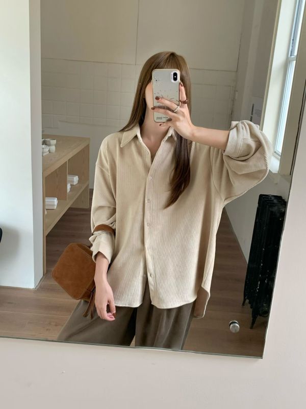 坑條絨大版襯衫 