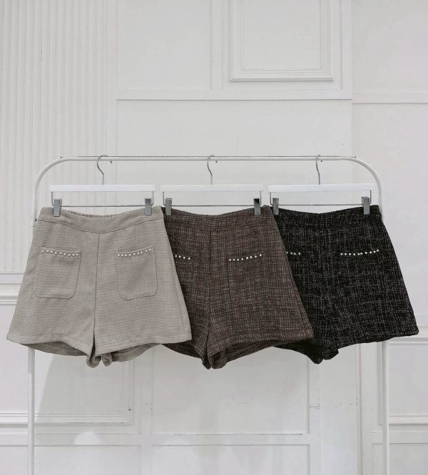 前口袋珍珠 編織短褲 