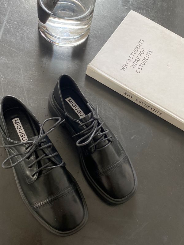 復古英倫牛津小方頭平底鞋、真皮皮鞋 美人鞋窩 👠 韓國人氣｜真皮牛皮版｜復古英倫牛津小圓頭平底鞋、真皮皮鞋｜@love 花猴｜小個子增高3公分｜磨砂麂皮絨