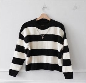 寬條紋厚磅毛衣 