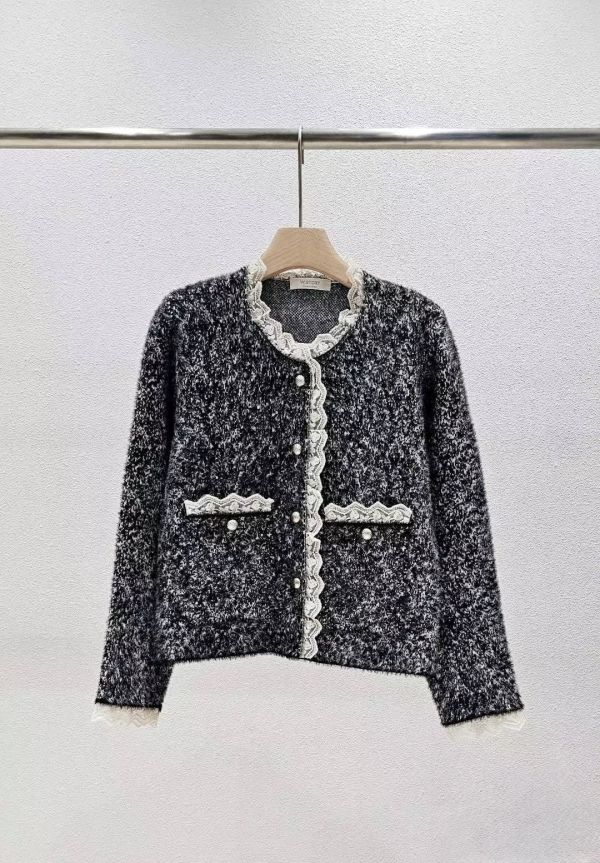 編織釦鋸齒蕾絲邊外套 