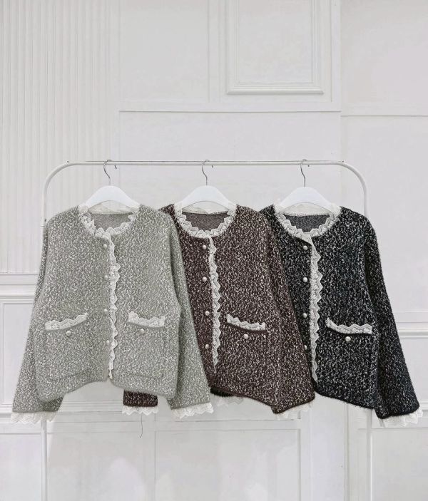 編織釦鋸齒蕾絲邊外套 