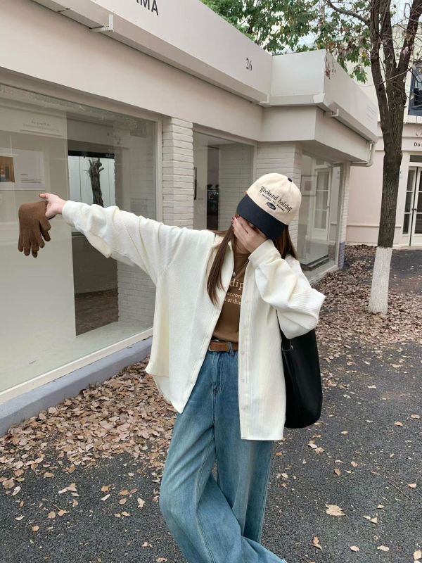 坑條絨大版襯衫 