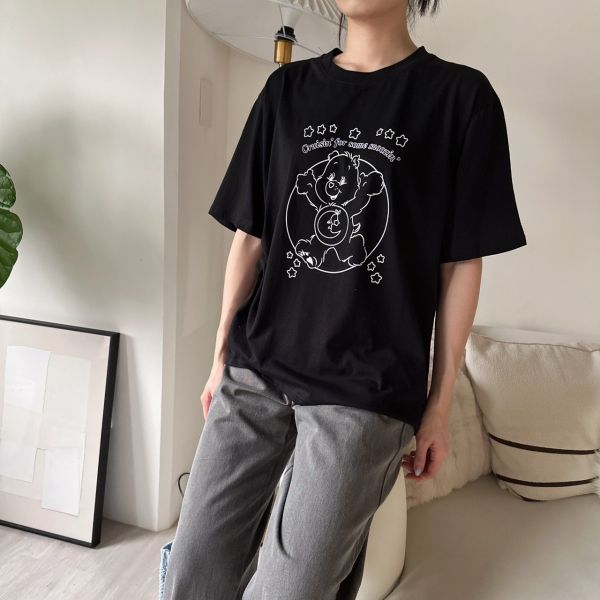 韓式熊熊圖案寬鬆短T 