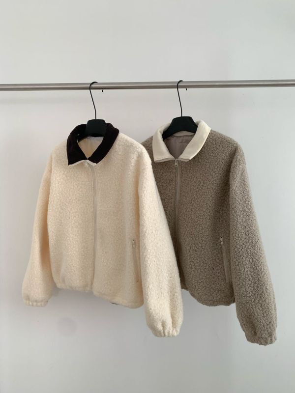 𝐍𝐞𝐰 𝟐𝟎𝟐𝟓 捲毛撞色領外套 