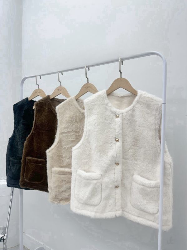 軟綿綿兔毛家金釦背心 