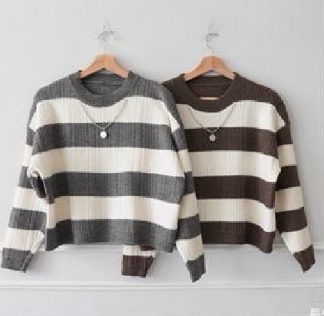 寬條紋厚磅毛衣 