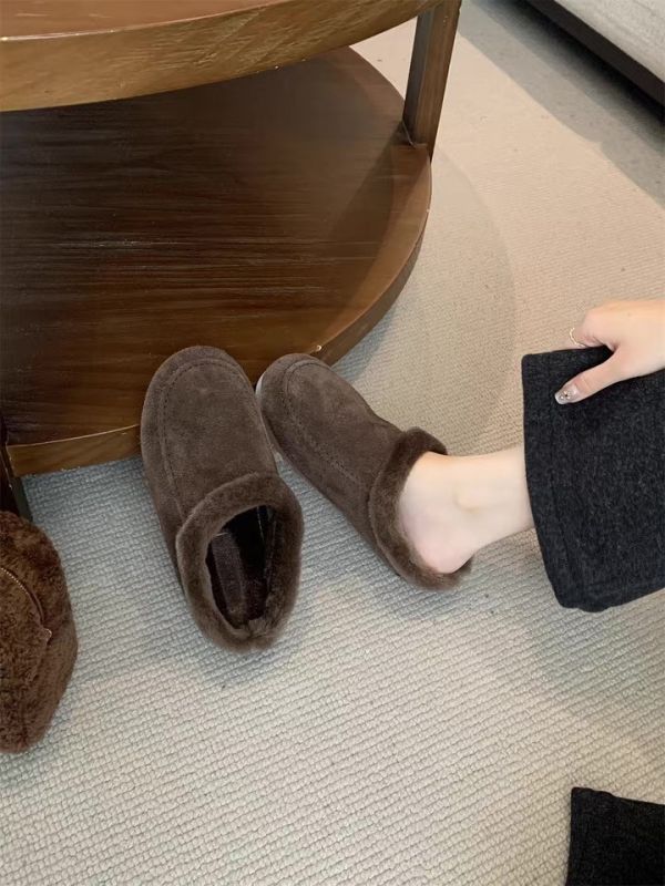 磨砂真皮牛皮｜毛毛懶人鞋半拖鞋 美人鞋窩｜磨砂真皮牛皮版｜增高厚底3公分｜秋冬復古真皮保暖內鋪毛加絨厚底包頭｜半拖鞋、懶人鞋雪地棉鞋~搭配襪子超韓系♥