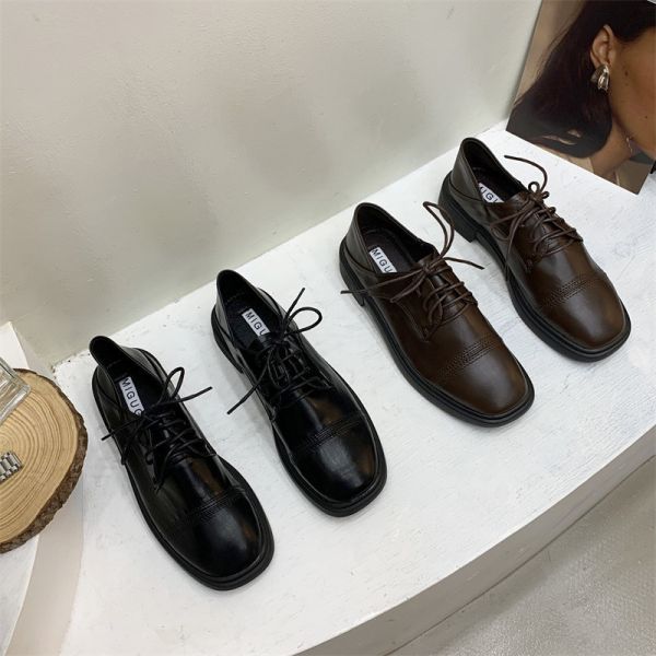 復古英倫牛津小方頭平底鞋、真皮皮鞋 美人鞋窩 👠 韓國人氣｜真皮牛皮版｜復古英倫牛津小圓頭平底鞋、真皮皮鞋｜@love 花猴｜小個子增高3公分｜磨砂麂皮絨