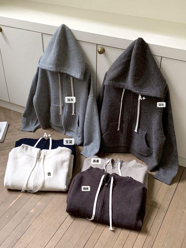 拉鍊連帽抽繩針織外套 