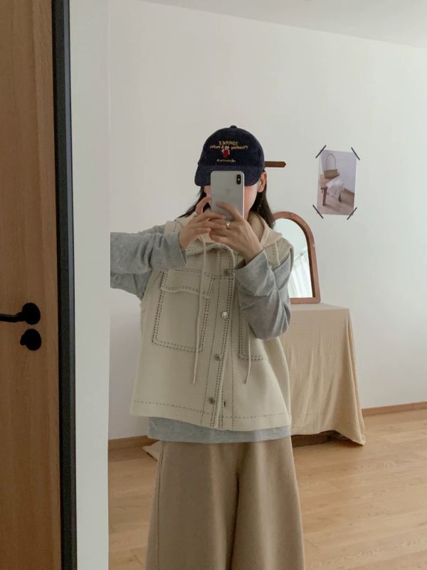 水貂毛連帽背心 