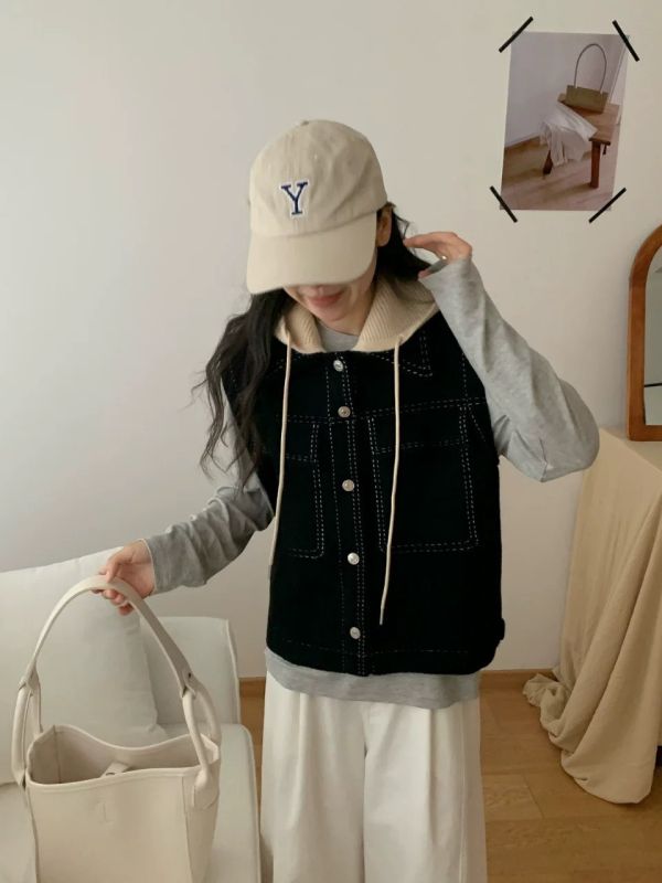 水貂毛連帽背心 