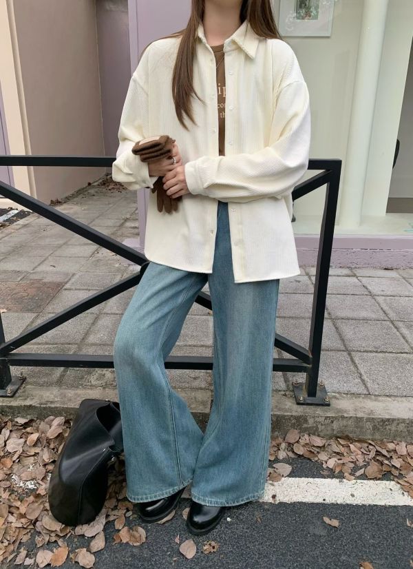 坑條絨大版襯衫 